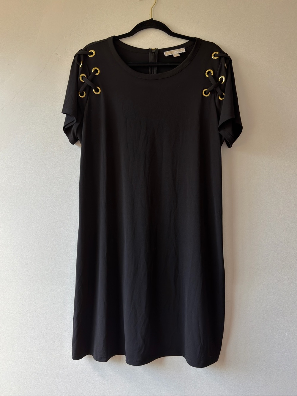 Michael Michael Kors Black Grommet Lace Up Shoulder Shift Dress Plus 1X